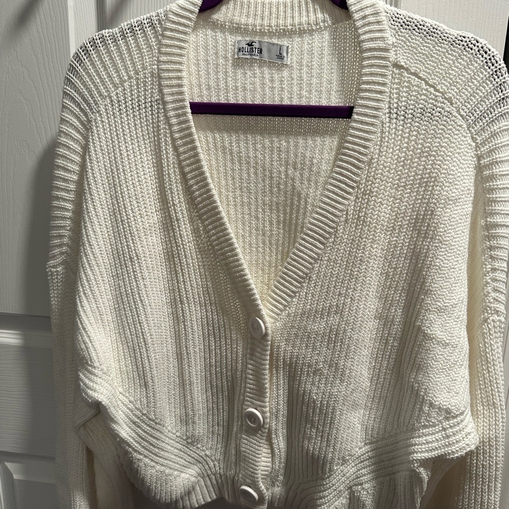Hollister White Ribbed Knit Sweater